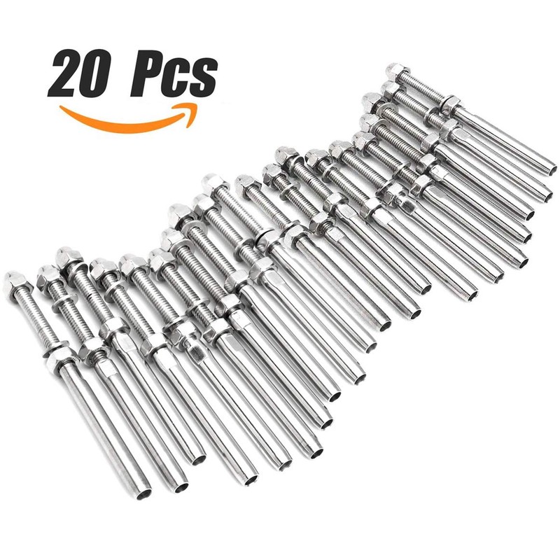 20 Pack Cable Railing Swage Threaded Stud Tension End Fitting