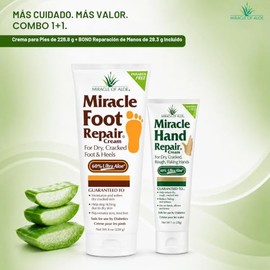 Miracle of Aloe Miracle Crema Reparadora De Pies, 8 Oz + 1 Oz Miracle Hand Repair, Lociones Curativas De Aloe Vera Para Manos Y Pies Secos, Grietados,