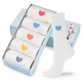 Corlap Women's Crew Calf Cotton Socks Fun Cute Heart Thin Soft Dress Socks,Above Ankle High Casual Socks(5Pairs Gifts Box)
