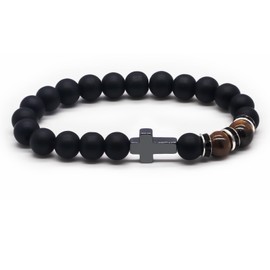 TOLOWOBK Cross Bracelet Men's Tiger Eye Bracelet Men's Pearl Bracelet Men's Natural Stone Beads Bracelets Christian Christmas Anniversary Birthday Gifts for Dad Son Brother Friend Teacher, Stone