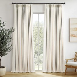 Brich 90 Inches Long Linen Curtains for Bedroom,Full Blackout Pinch Pleated Thermal Insulated Soundproof Curtains, Oatmeal Decorative Farmhouse Lined Drapes 2 Panels Set for Living Room Sliding Door