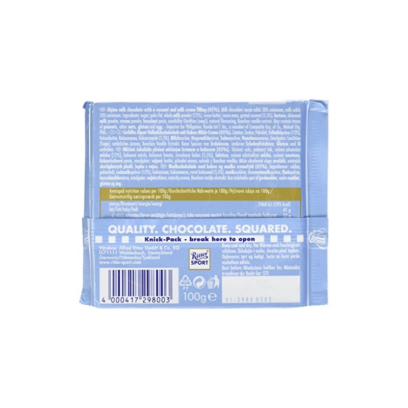 Ritter Sport 100g - Pack of 5 - (Coconut)