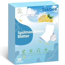 Dishwasher Sheets - 80 Environmentally Friendly Rinses | With Protease Enzymes Against Protein & Fat | Plant-based, Plastic-Free, Lemon Fresh Fragrance
