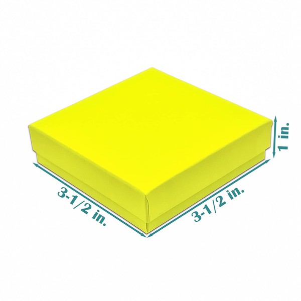 TheDisplayGuys - 25-pack #33 Cotton Filled Neon Kraft Paper Jewelry Box Gift Case - Yellow (3 1/2" x 3 1/2" x 1")