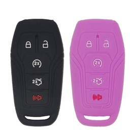 LemSa 2Pcs Rubber Silicone Smart Key Fob Case Cover Protector Holder for Ford F-150 F-450 Fusion Explorer Lincoln Fusion MKZ Mustang MKC 2013-2017 Red/Blue
