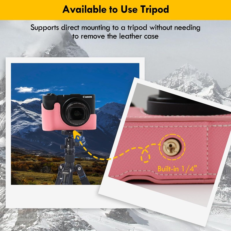 Rieibi Camera Case For Canon PowerShot V1, Pu Leather Half