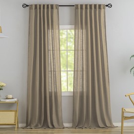 DONREN 94 Inch Length Curtains Burlap Linen Back Tab Hook Belt Loops Privacy Semi Sheer Living Room Curtains,2 Panels Taupe Modern Cottage Vintage Style Light Filtering Window Treatment Curtain Panels