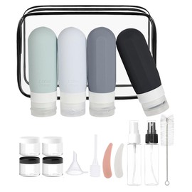 LHMNLU Juego de 16 contenedores dispensadores de artículos de tocador de Silicona, Botellas de Viaje para aerolíneas, contenedores Recargables a Prueba de Fugas aprobados por la TSA, sin Bpa (LXP-16)