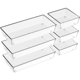 Criusia 6 Pack Large Size Clear Plastic Drawer Organizers, Versatile Acrylic Kitchen Drawer Organizer Stackable Bathroom Drawer Organizer Trays, Storage Bins for Makeup, Bathroom, Kitchen