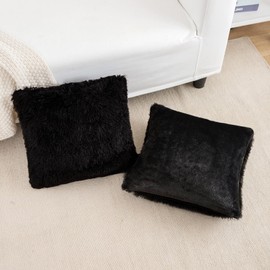 BBiggood Black Throw Pillow Covers, Set of 2 Super Soft Comfortable Faux Fur Pillow Covers Modern Luxury Home Decorative Plush Furry Pillow Cover Set for Bedroom Living Room Couch Bed Chair. 18"x18"