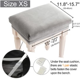 SINOSSO Soft Velvet Vanity Bench Cover, (15"- 19.5") L x (11.8"- 15.7") W Stretch Washable Rectangle Saddle Bar Stool Slipcover, (XS, Light Grey)
