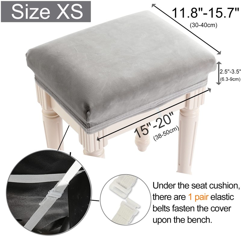 SINOSSO Soft Velvet Vanity Bench Cover, (15"- 19.5") L x