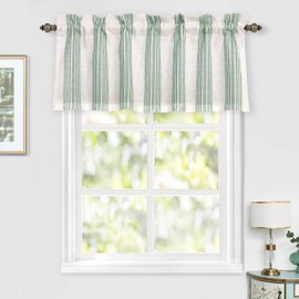 DriftAway Chris Linen Lined Valance Double Layer Thermal Insulated Room Darkening Blackout Valances 3 Inch Rod Pocket Vertical Striped Kitchen Valance for Bathroom 52 Inch by 18 Inch Green