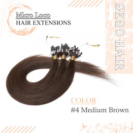 SEGO Micro Link Hair Extensions Human Hair Medium Chocolate Brown 18 Inch 50g Micro Beads Hair Extensions Real Human Hair Pre-bonded Micro Loop Hair Extensions for Women -Medium Chocolate Brown
