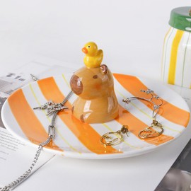 DIF DECO Capybara Ceramic Jewelry Tray,Cute Engagement Ring Holder Dish,Key holder Decorative Trinket Dish Earrings Necklace Organizer Room Decor,for Entryway Table,Bedroom,Office,Nightstand,Desk
