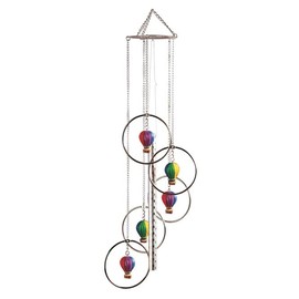 Ebros Gift Colorful Hot Air Balloons Aircraft with Wicker Baskets in Rings Stainless Steel Metal Resonant Wind Chime Garden Patio Home Up and Away Voyage Adventure