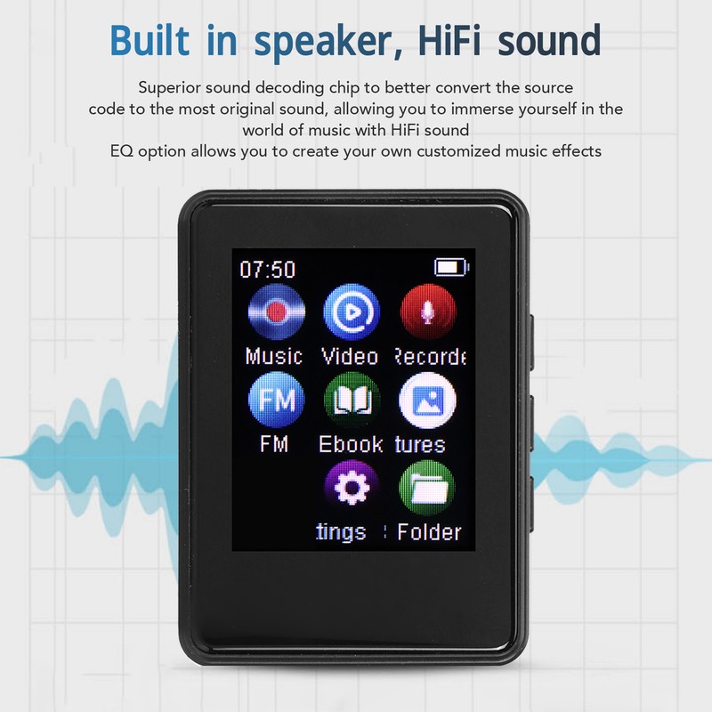 MP3 Player Bluetooth 5.0 1.77inch Full Touch Screen HiFi Stereo