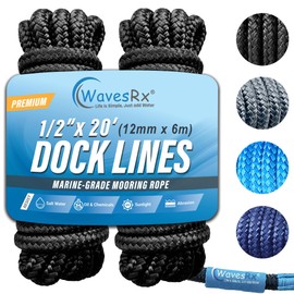 Premium Nylon Boat Dock Lines & Ropes for Docking 1/2'' x 20' | Double Braided Marine Rope & Mooring Line| Boat Ropes for Docking with Loop | UV & Saltwater Resistant Dock Ropes for Boats & Pontoons