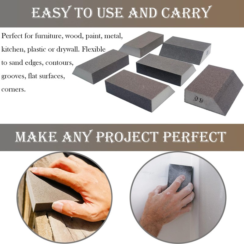 SACKORANGE 6 PCS Single Sanding Sponge Set - 80/100/120/180/220/320 Grit