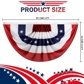 USA Pleated Fan Flag, 1.5x3 Feet American US Bunting Flag Patriotic Half Fan Banner Flag for 4th of July Memorial Day Indoor Outdoor Decoration, with Brass Grommets and Zip Ties (1.5x3.0 Feet, 5 Pack)