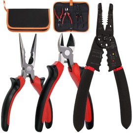 Keadic 3pcs Professional Pliers Set with 6" Needle Long Nose Pliers, 6" Diagonal Cutting Pliers and 8" 10-22 AWG Wire Stripper and Cutter, Multifunctional Pliers for Cutting Crimping Repairing