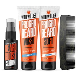 Wild Willies Beard Care Kit, Biotin Fortified Shampoo and Conditioner with Caffeine, Two 4-Oz Bottles, Promotes Healthy Beard Growth