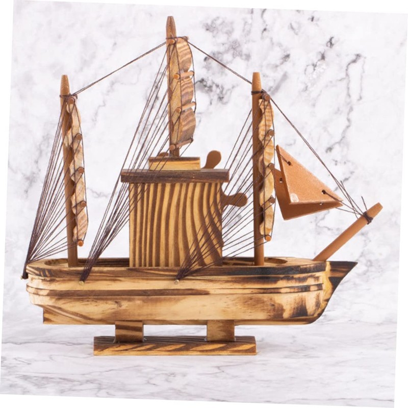 Operitacx Classic Wooden Sailboat Ornament Sailing Ship Model Toy Mediterranean
