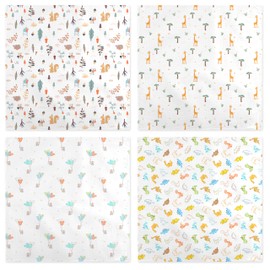 IBESTOPIA 4-Pack 100% Cotton Muslin Swaddle Blankets, Large 47 x 47 Inches — Breathable Soft Receiving Blankets for Newborns, Swaddling Wraps, Baby Essentials, Registry Gift (Wild Jungle Friends)