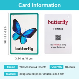Lilias Wild Animals & Insects Flash Cards, Toddler Learning Toys, Preschool Learning Toys, Homeschool Supplies, Learning Supplies for Kindergarten, 4.3 X 3.14 Inch, 48 Cards in Set