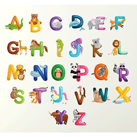 Alphabet Wall Sticker Animals 70cm Wide Wall Sticker Learn Letters Kids Room Decal Children Art Graphics Lettering Mural