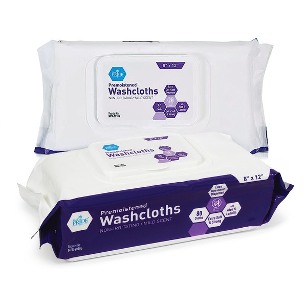 MED PRIDE Disposable Premoistened Washcloths - Adult Cloth Wipes For Sensitive Skin- 8” x 12” Extra Soft Incontinence Wipes (Case of 480 Wipes)