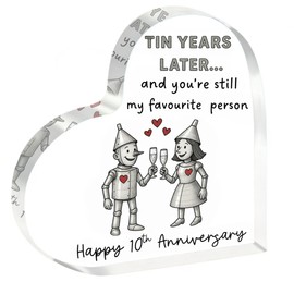 10th Anniversary for Wife Husband, Tin Anniversary Acrylic Heart Plaque with Cartoon Couple, Funny Standing Heart ‘Still My Favourite’, Tin Keepsake Ornament for Tenth Wedding