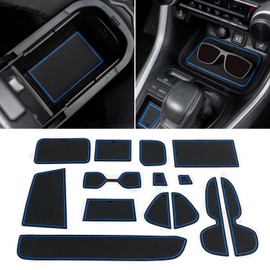 TOPINSTALL Accessorize Interior Liners Compatible with 2019-2024 2025 Toyota RAV4 & 2021-2025 RAV4 Prime, Anti Dust Cup Holder Insert, Premium Console Rubber Mat, Door Pocket Pad- 16PCS Blue Trim