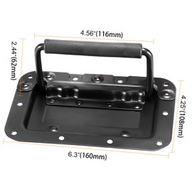 SEUNMUK 6 Pack 6 x 4 Inch Spring Loaded Recessed Handle, Medium Black Iron Recessed Pull Handle with Padded Grip for Case Box Chest Cabinet Speaker