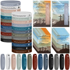 HyDren 300 Sets Christian Gifts Bulk Religious Salvation Bookmarks Gospel Tracts Religious Silicone Wristbands Inspirational Rubber Bracelets Church Gift for Men Women Sunday School Easter Supply