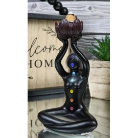 Black Yoga Meditation Avatar With 7 Chakra Zone Colors Backflow Incense Burner