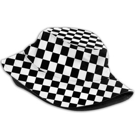 Fisherman Hat Fashion Summer Hat Foldable Outdoor Fishing Hat Unisex, black and white racing flag 5