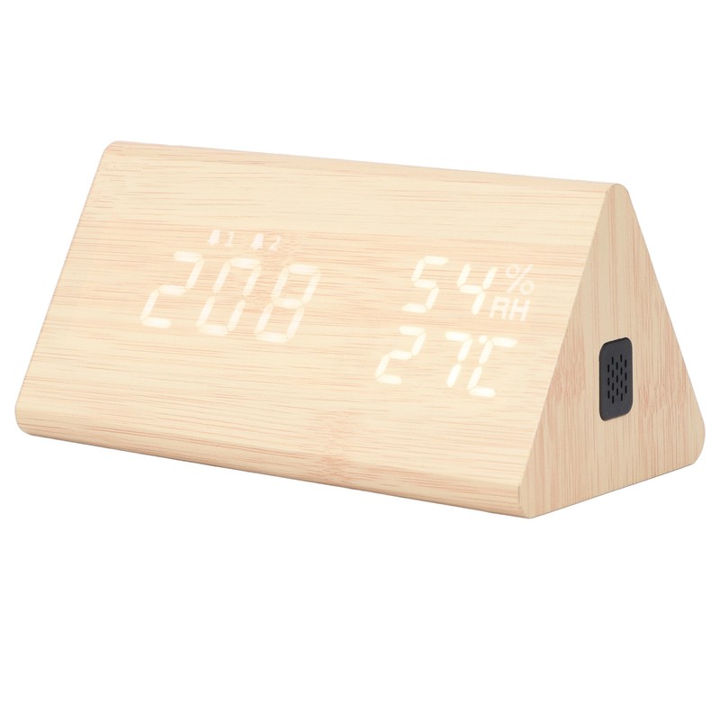 LED Digital Alarm Clock Multipurpose Wooden Clock with Voice Control