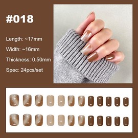 【NEW ARRIVALS!】 Press on Nails French Tip Bling Coffin Short Almond Fake Nails with Designs Glue on Nails Long Glossy Gradient Medium False Nails Reusable Full Cover Thick Nail Acrylic Stick on Nails for Women Girls 24 Pcs:_018