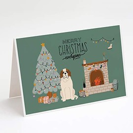 Caroline's Treasures CK7598GCA7P Saint Bernard Christmas Everyone Greeting Cards and Envelopes Pack of 8 Blank Cards with Envelopes Whimsical A7 Size 5x7 Blank Note Cards