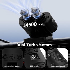 Socool 14500mAh Portable Car Fan Rechargeable Battery Opearated, Clip on Car Seat Headrest 360 Rotatable, 5-Speed Backseat Fans for Baby Rear Facing Cooling with Dual Air Outlets for SUV RV Truck