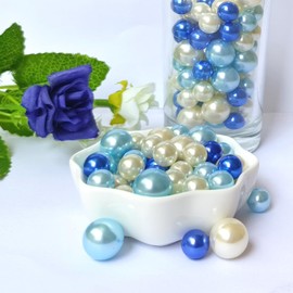 Cymtoo 140pcs No Hole Pearls for Vase and Vase Filler Beads, Pearls Beads for Vases Candle Centerpieces Makeup Holder Wedding Home Decor 10/14mm (Ocean Blue)