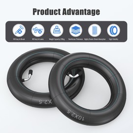 Amitor (2 Pack) 10x2.50 Thicker Inner Tubes, 10x2.50 Scooter Inner with 45° Bent Silver Valve, 60/70-6.5 Tube Compatible with Nine-bot MAX G30 G30P G30LP/Kugoo M4 M4Pro/Soflow So4 Pro Electric Scooter