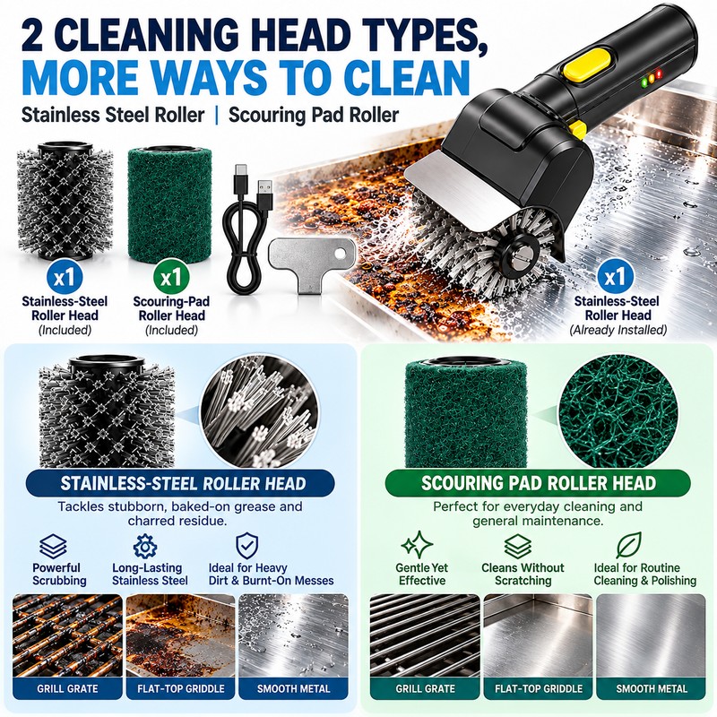 Rechargeable Electric Grill Brush, Cordless BBQ Grill Cleaner with 1100