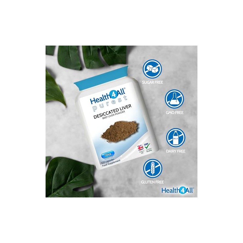 Desiccated Beef Liver 750mg x 120 Capsules, Natural Vitality Supplement