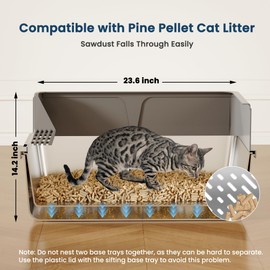 23.6" x 15.7" x 14.7" TIUUBT Stainless Steel Sifting Litter Box for Pine Pellets, XL Sifting Cat Litter Box with Sifter, High Side for Big Cats, Anti-Leakage, Odor Control, Includes Scooper