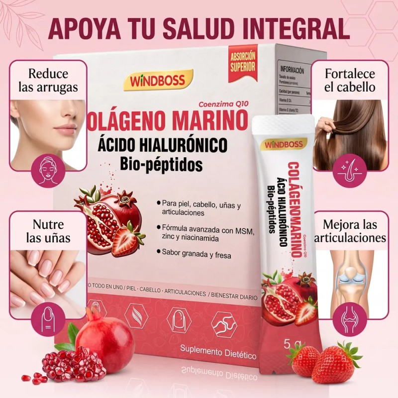Windboss Péptidos De Colágeno Ácido Hialurónico 30 Sachets
