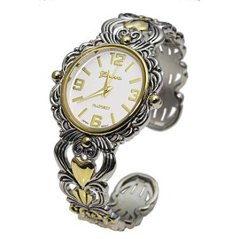 Blekon Collections Japanese Quartz Women's 35mm Case Egyptian Style Concho Cuff Bangle Watch (Two-Tone)