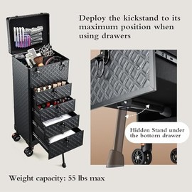 Stagiant Makeup Trolley Vanity Case Large Makeup Case Lockable Make Up Box Organiser with 4 Drawers Hairdressing Trolley on Wheels Beauty Nail Technician Cases Black