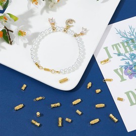 UNICRAFTALE About About 80 Sets 4 Styles Barrel Screw Type Clasp Column Tube Screw Twist Clasps Metal Screw Connector Golden Cord End Caps Jewelry End Tips Screw Connector Fastener for Jewelry Making